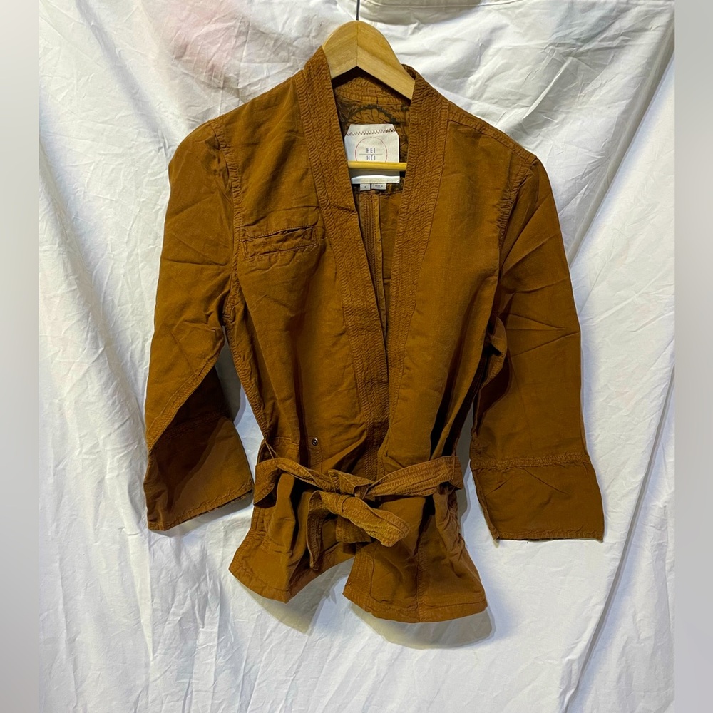 Anthropologie Hei Hei linen wrap kimono brown nwt small